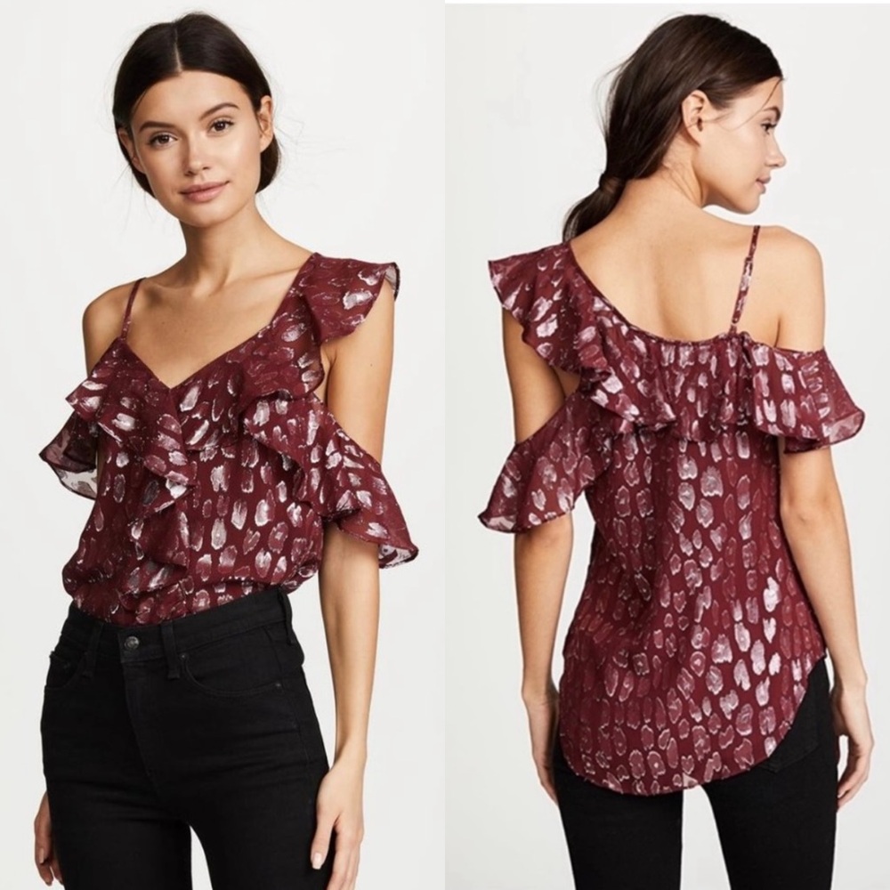 VERONICA BEARD Silk Leopard Dot Asymmetric Ruffle Coquette Soft Girl‎ Cami Top 0